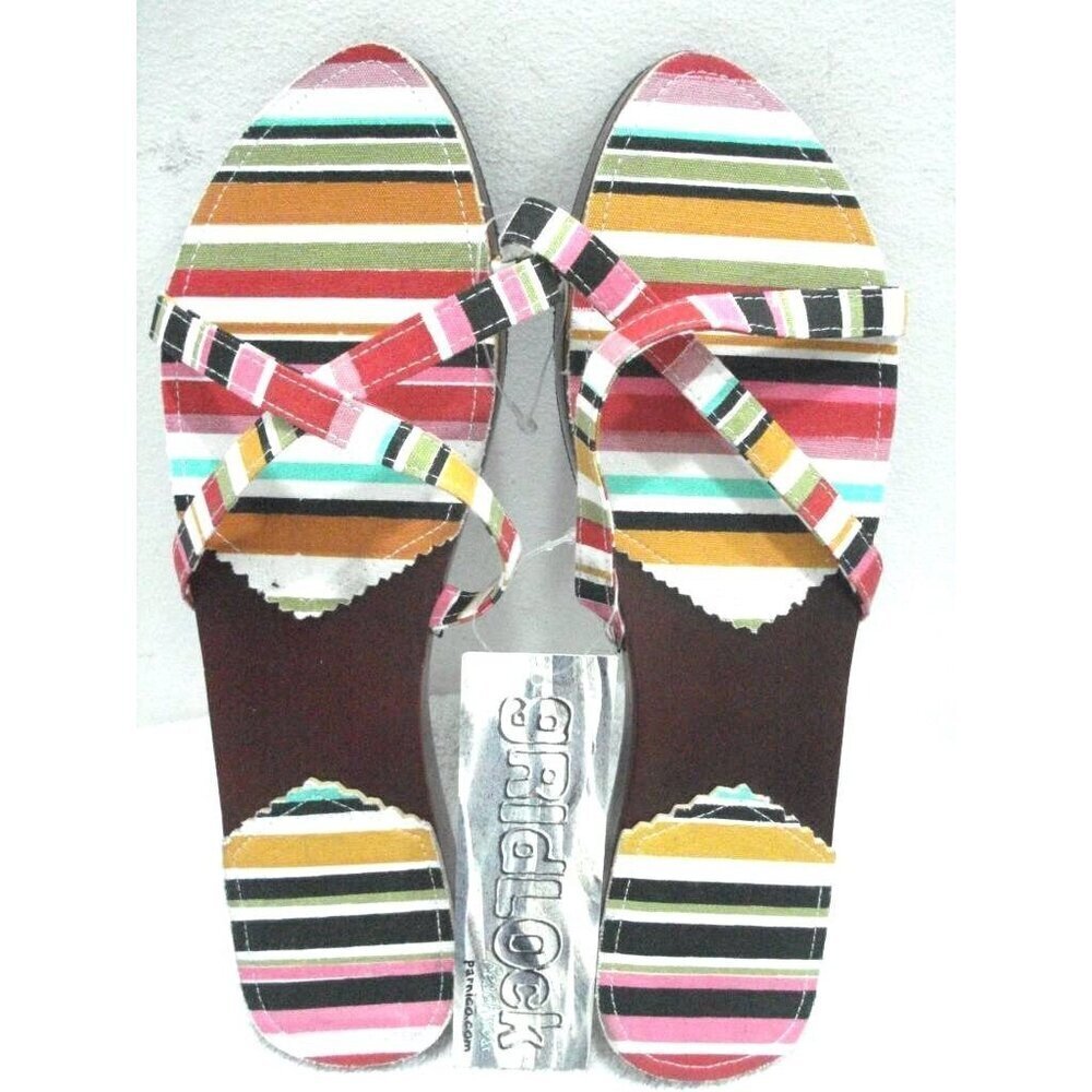 Gridlock Beachwear Women's Wood Canvas Multi Color Sandal Size XL New